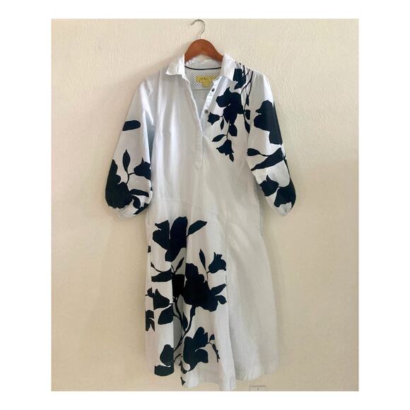 Anthropologie X Jo Faulkner Button-Front Black White Floral Asymmetrical Dress S - Picture 4 of 12